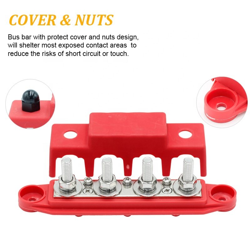 4 Stud 3/8" M10 Post Automatic Marine Electric Battery 250A Power Distribution Terminal Block Bus Bar With Cover for Car Boat