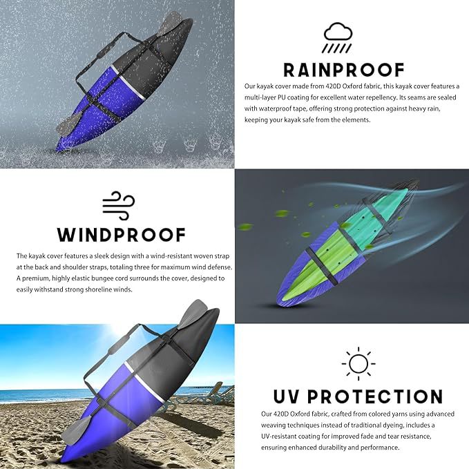 420D Heavy Duty Waterproof Dustproof and UV Protected Outdoor Canoe Cover for Boat Covers