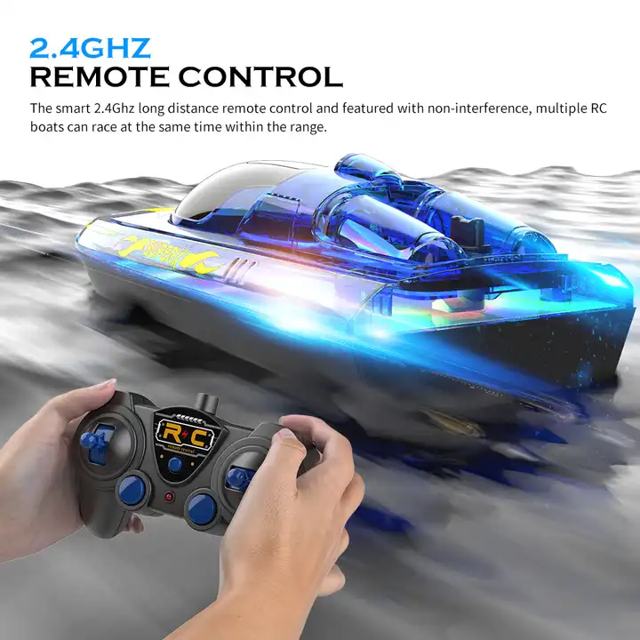 Flytec 2.4G V555 Kids Electric Boat Toy for Swimming Pool Cover Waterproof RC Electric Motor Boat Glowing 60 Mins Endurance