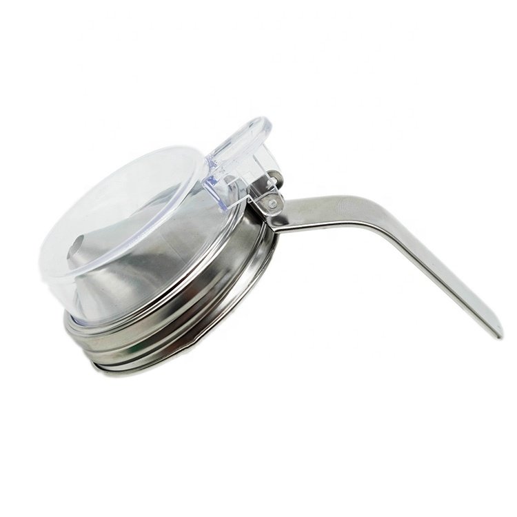 Stainless Steel Airtight Pouring Liquid Lid with Handle Acrylic Lid for Wide-mouth Mason Jar Juice Milk Coffee Storage