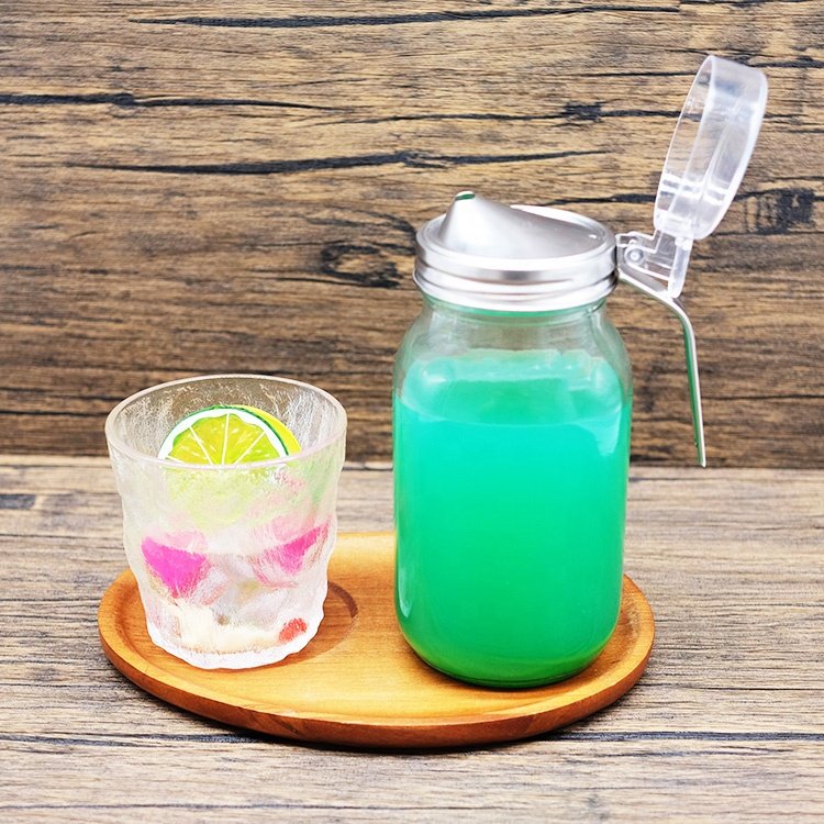 Stainless Steel Airtight Pouring Liquid Lid with Handle Acrylic Lid for Wide-mouth Mason Jar Juice Milk Coffee Storage