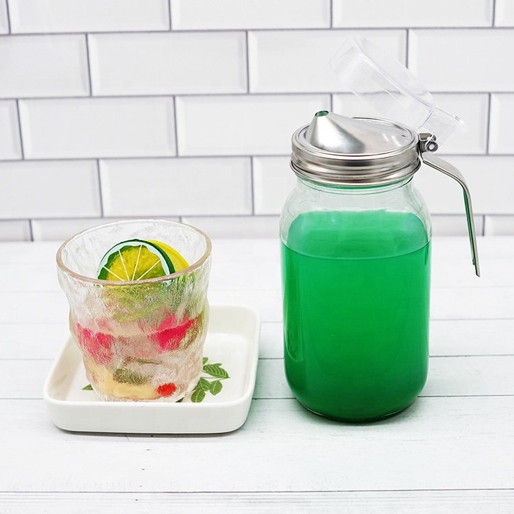 Stainless Steel Airtight Pouring Liquid Lid with Handle Acrylic Lid for Wide-mouth Mason Jar Juice Milk Coffee Storage