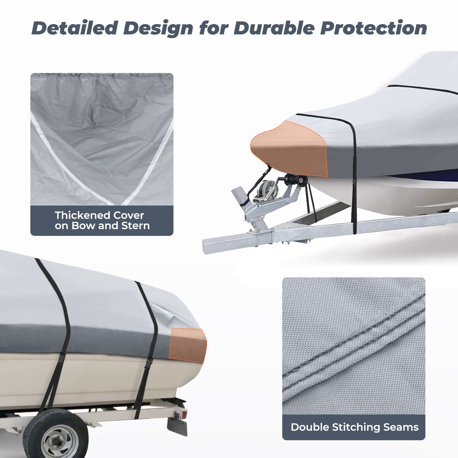 Fits17-19 Ft Canvas Universal Boat Cover 1200D 100% Waterproof Trailerable Boat Cover Heavy Duty Marine Grade Boat Cover