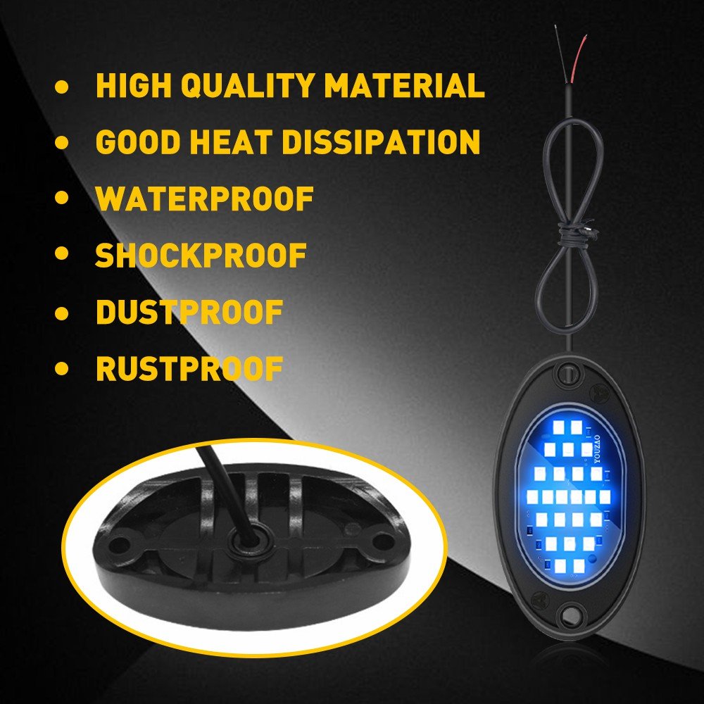 AUXITO Set of 4 Blue Rock Lights High Power for Jeep Offroad Boat Truck UTV ATV Bright