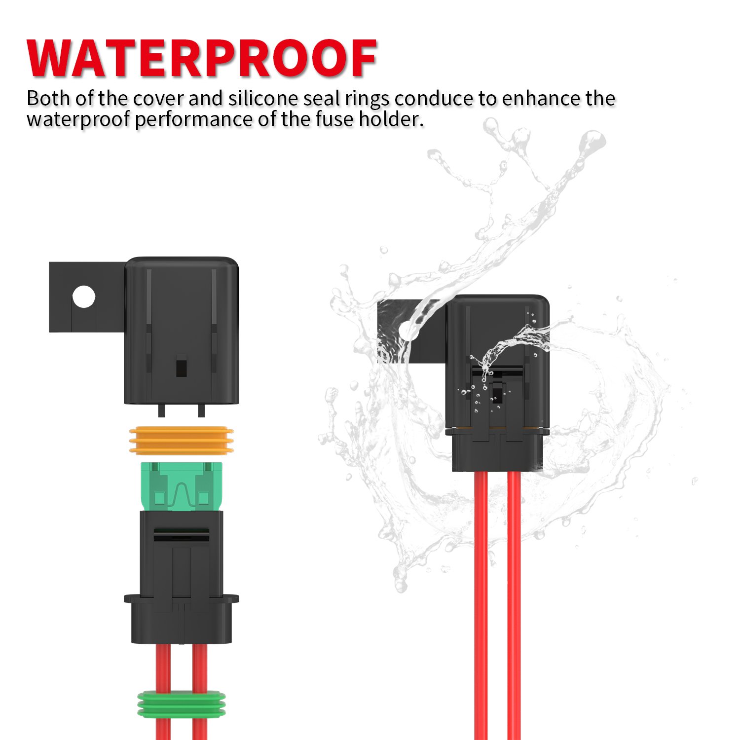 12/14/16AWG ATO/ATC 12V Waterproof Cover Mini Blade Fuses Inline Fuse Holder for Car Boat Truck Marine Automotive