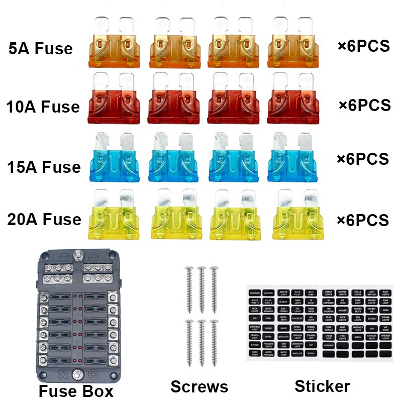 Waterproof 12 Way 100 Amp Blade Marine Fuse Block Circuit DC 12V Fuse Box Car Boat Automotive with LED