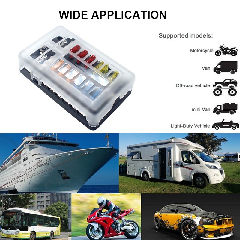 Waterproof 12 Way 100 Amp Blade Marine Fuse Block Circuit DC 12V Fuse Box Car Boat Automotive with LED