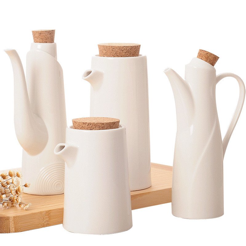 Porcelain Kitchen Supplies Ceramic Soy Sauce Pot Oil Dispenser Seasoning Bottle Spice Jars Storage Container Set