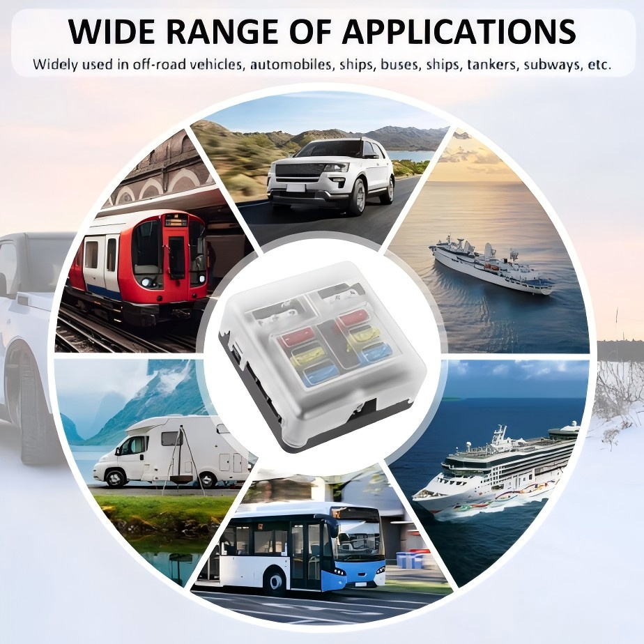 6 Way Blade Fuse Box & Bus Bar Car Kit with Cover Fuse Box Holder 12V/32V for Auto Car Boat Marine Trike