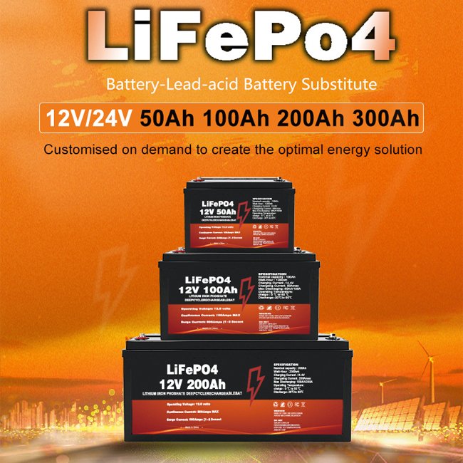 12V 50Ah 100Ah 200Ah High Power Large Capacity Lithium Iron Phosphate Battery Photovoltaic Energy Storage RV Power Battery