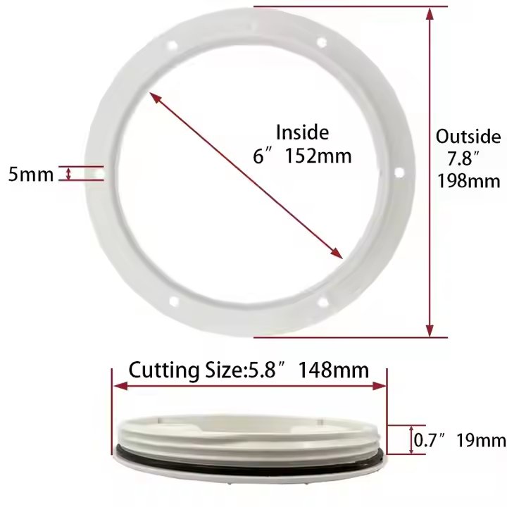 Yacht Marine White ABS Round 6-inch Two-Hole Deck Plate Hatch