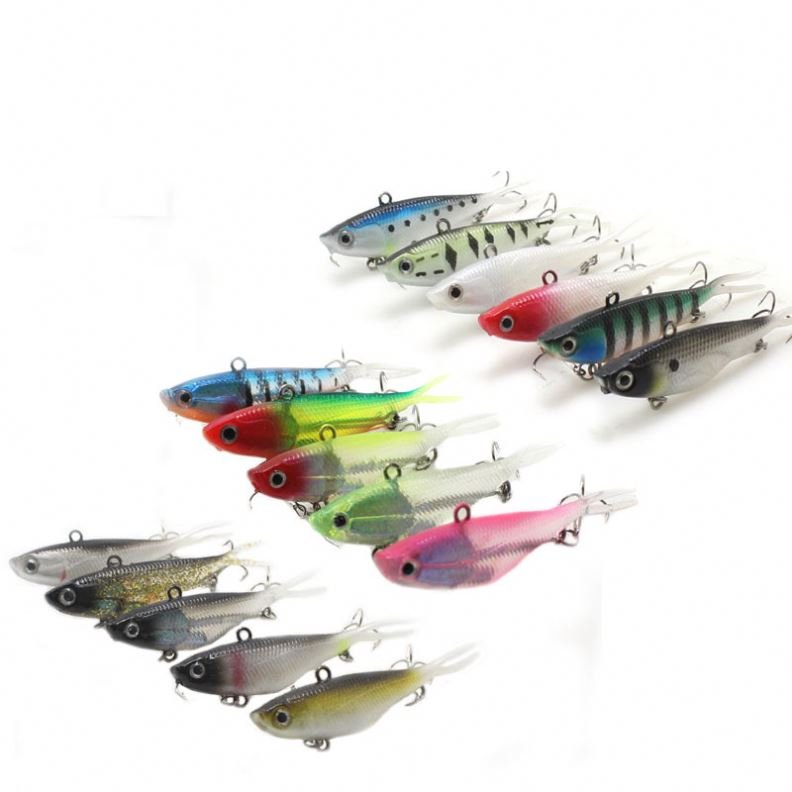 9.5cm 20g in Stock 16 Colors Twintails VIB Soft Vibe Casting Sea Fishing Lure Hooks 3D Printed Lead Softbait VIB Fishing with 3x