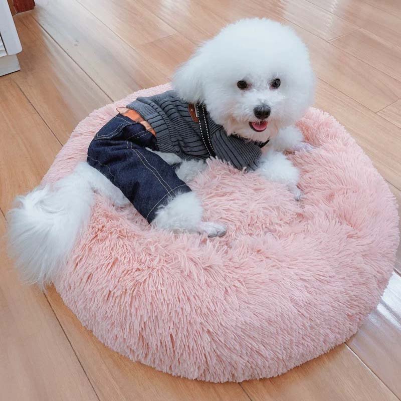 Pet Fluffy Polyester Detachable Cover Round comfort Calming Donut Dog Bed