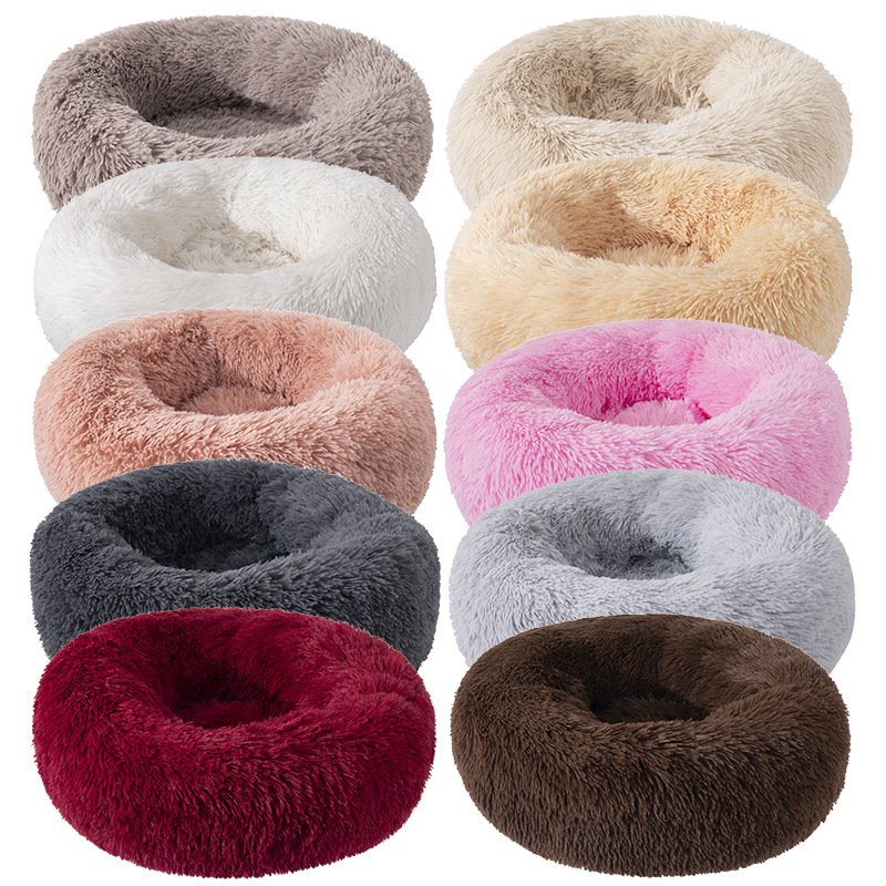 Pet Fluffy Polyester Detachable Cover Round comfort Calming Donut Dog Bed