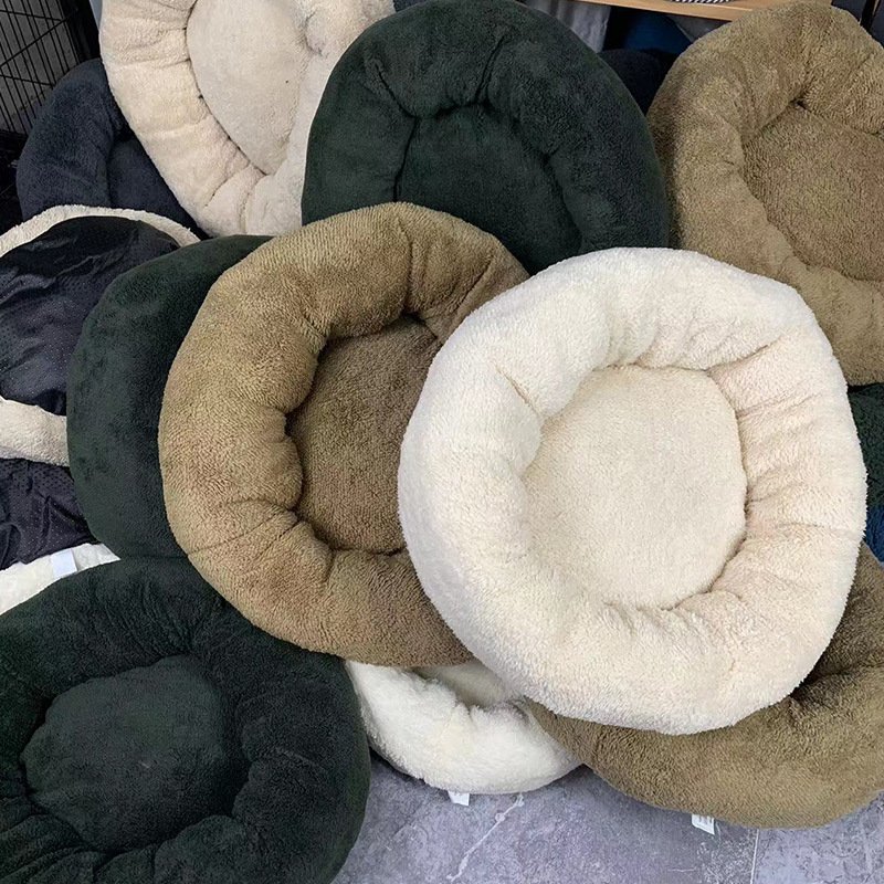 Pet Fluffy Polyester Detachable Cover Round comfort Calming Donut Dog Bed