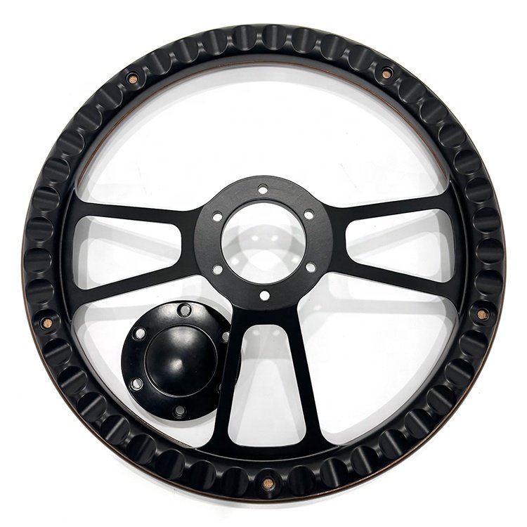 TIYPEOR 14 Inch 5mm Thick Bracket Deep Disc Boat Shaped Truck with Rivet Solid Wood Steering Wheel