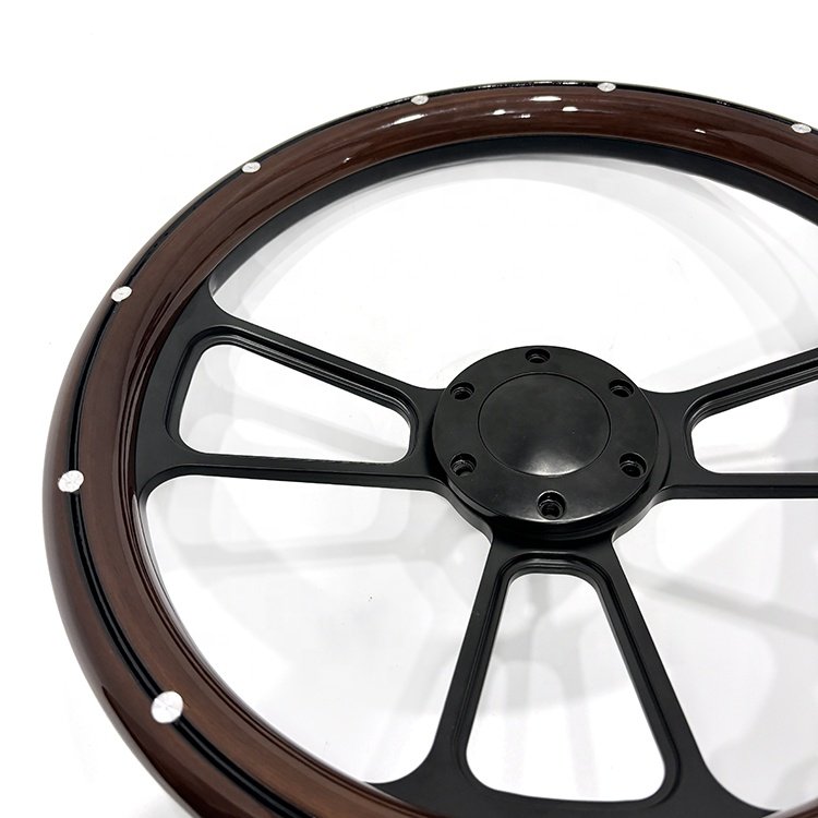 TIYPEOR 14 Inch 5mm Thick Bracket Deep Disc Boat Shaped Truck with Rivet Solid Wood Steering Wheel