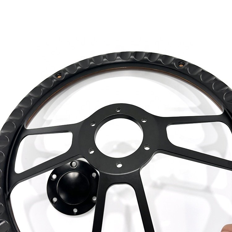 TIYPEOR 14 Inch 5mm Thick Bracket Deep Disc Boat Shaped Truck with Rivet Solid Wood Steering Wheel