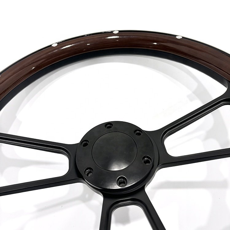 TIYPEOR 14 Inch 5mm Thick Bracket Deep Disc Boat Shaped Truck with Rivet Solid Wood Steering Wheel