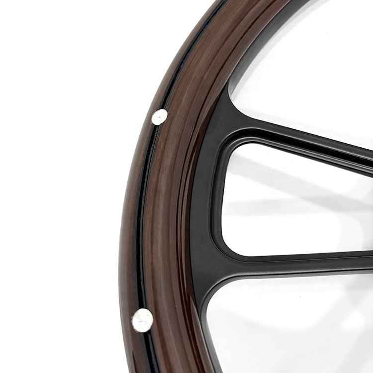 TIYPEOR 14 Inch 5mm Thick Bracket Deep Disc Boat Shaped Truck with Rivet Solid Wood Steering Wheel