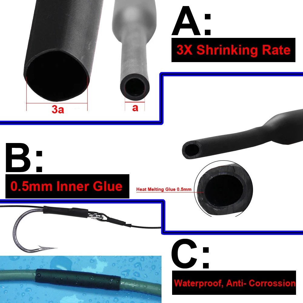 3X High Quality Saltwater Fishing Shrinking Tube Carp Sea Fishing Rig Shrink Tubes Hook Shank Eye Protecting Cover