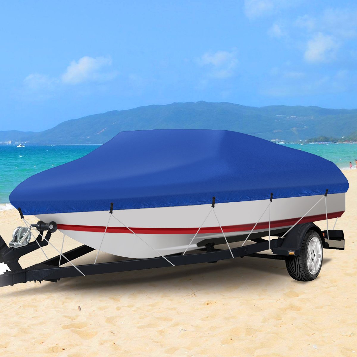 Heavy Duty Blue Custom Kayak Boat Cover Fabric Oxford Trailerable for Fish Ski V-Hull Boats Cover