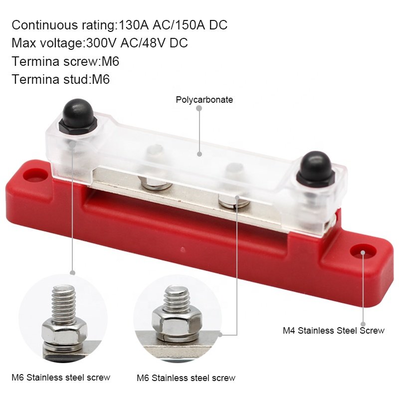 4 Way Screw Battery Bus Bar Terminal Block 4xM6 Terminal Studs 2xM4 Terminal Screws Battery Copper Bus Bar