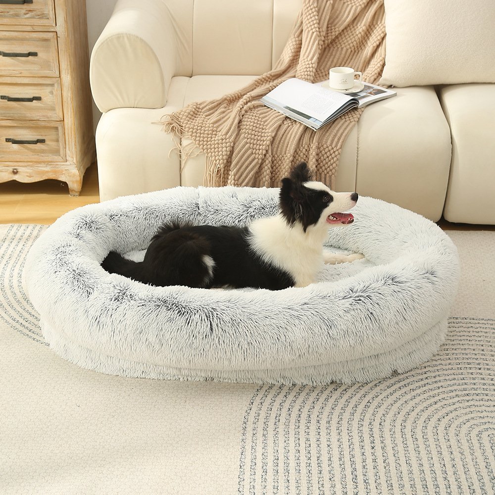 2024 Winter Dog Bed Long Haired Velvet Pet Cat Nest Removable Washable Donut Cat Dog Sofa Bed