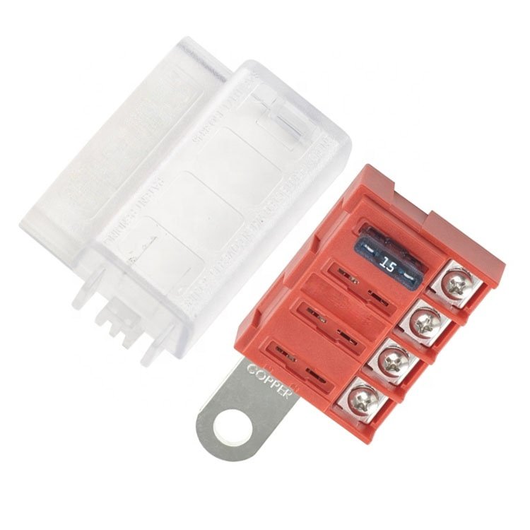 New 5023 4 Circuit ST Blade Battery Terminal Mount Fuse Block With Transparent Cover