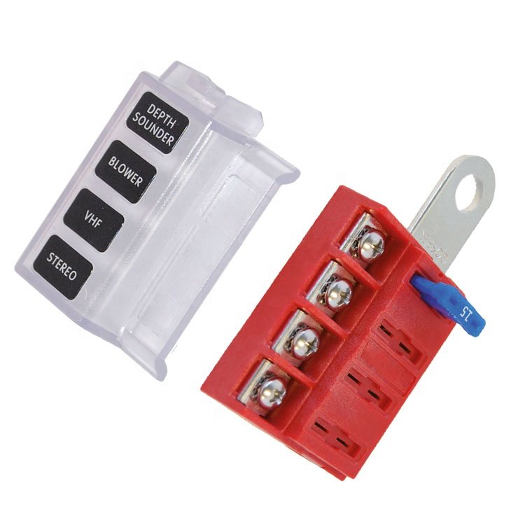 New 5023 4 Circuit ST Blade Battery Terminal Mount Fuse Block With Transparent Cover