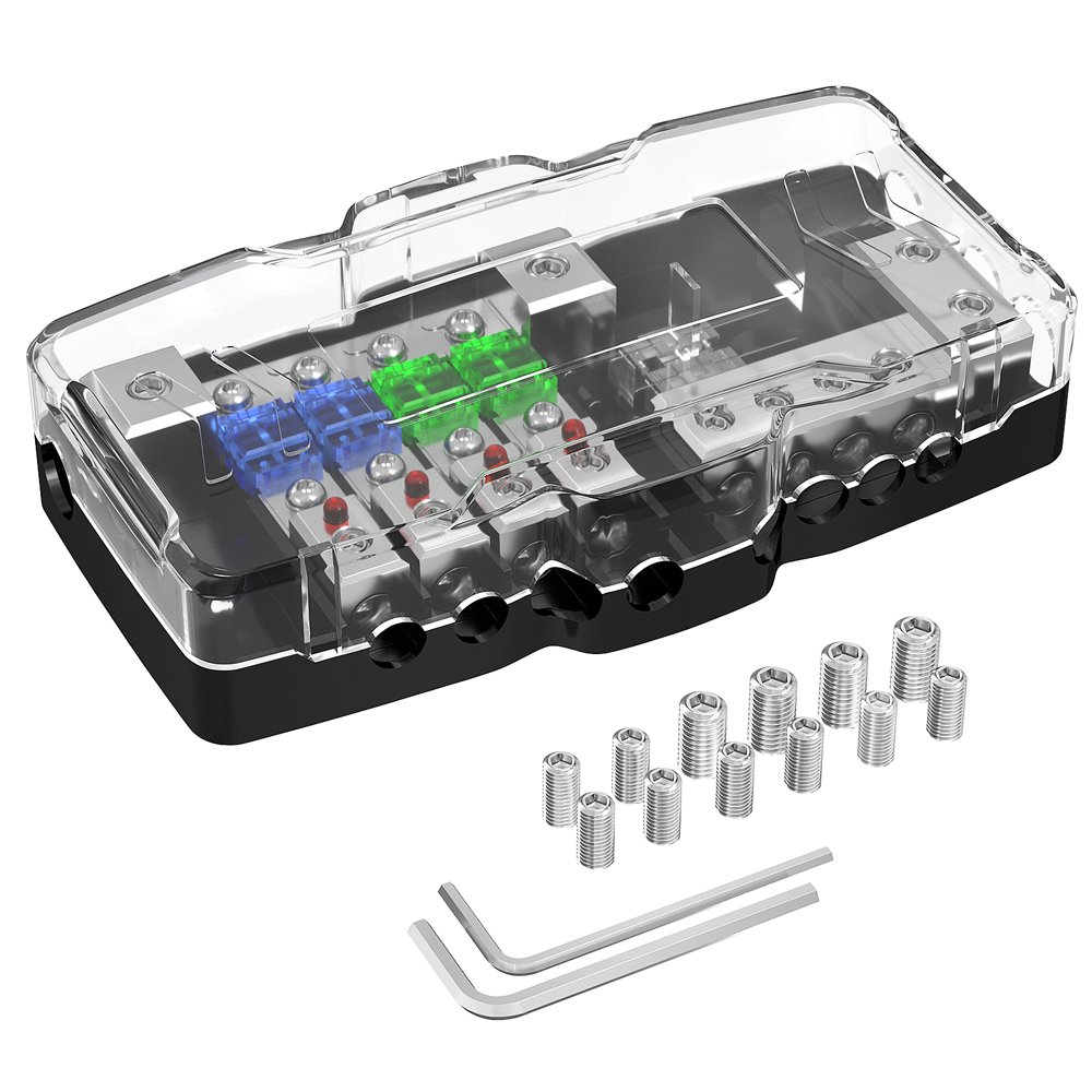 0/4 Gauge 4Way Waterproof Power Fused Distribution Block Car Audio ANL AFS Fuse Holder Set With Cover for Automotive Stereo Boat