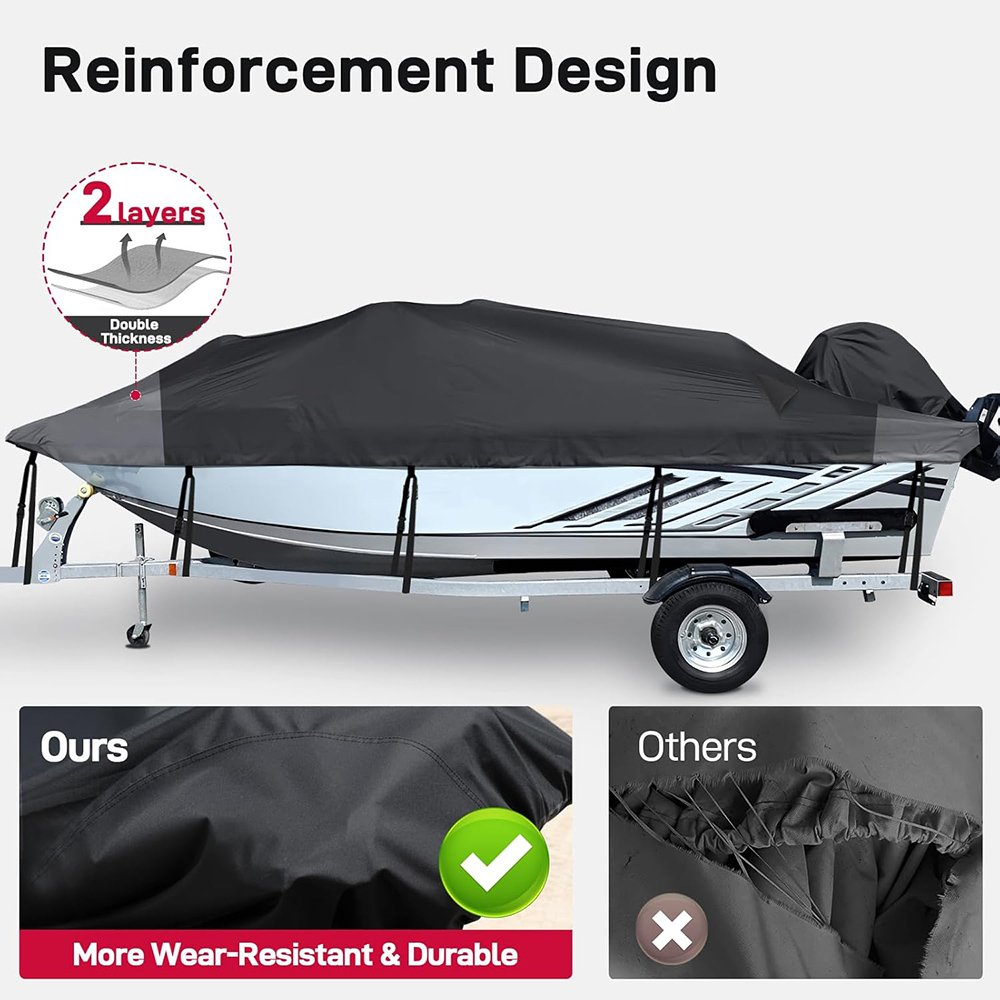 800D Canvas Heavy Duty Boat Cover 17 Feet with Motor Cover Fits V-Hull Fishing Runabout Bowrider Boat