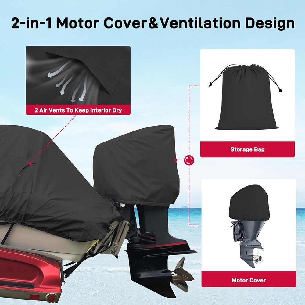800D Canvas Heavy Duty Boat Cover 17 Feet with Motor Cover Fits V-Hull Fishing Runabout Bowrider Boat