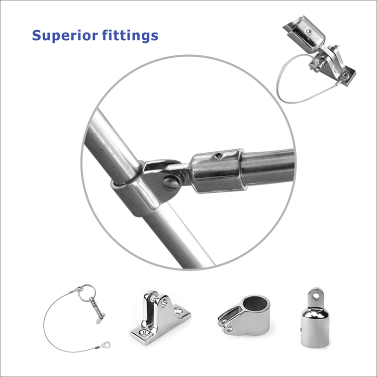 HOMFUL 2 Bow Stainless Steel Round Frame Pontoon Boat Tower Tent Hardware Pontoon Boat Bimini Top With Tent