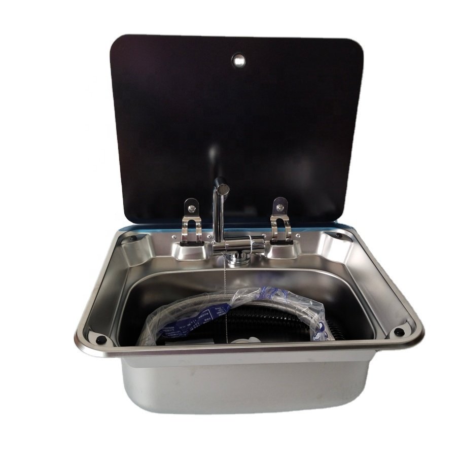 Trailer Gas Stove RV 304 Stainless Steel Vegetable Wash Basin with Gas Stove and Cover Basin Kitchen Stove