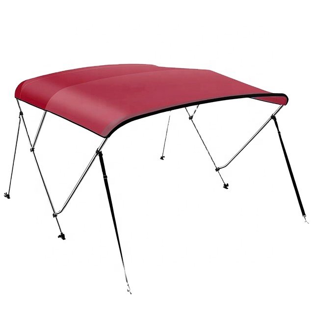 Red 3 Bow 600D Heavy Duty Polyester Aluminum Boat Tent Top Cover with Rear Support Pole and Storage Boot Bimini Top for Boats