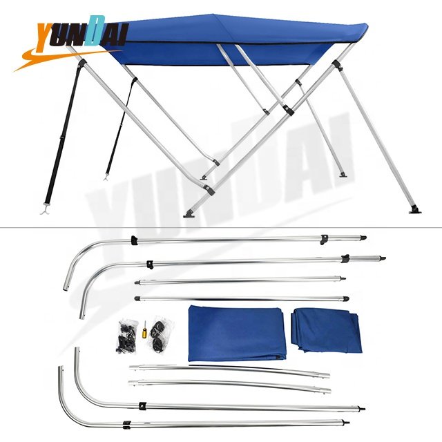 Red 3 Bow 600D Heavy Duty Polyester Aluminum Boat Tent Top Cover with Rear Support Pole and Storage Boot Bimini Top for Boats