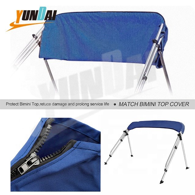 Red 3 Bow 600D Heavy Duty Polyester Aluminum Boat Tent Top Cover with Rear Support Pole and Storage Boot Bimini Top for Boats