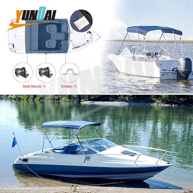 Red 3 Bow 600D Heavy Duty Polyester Aluminum Boat Tent Top Cover with Rear Support Pole and Storage Boot Bimini Top for Boats