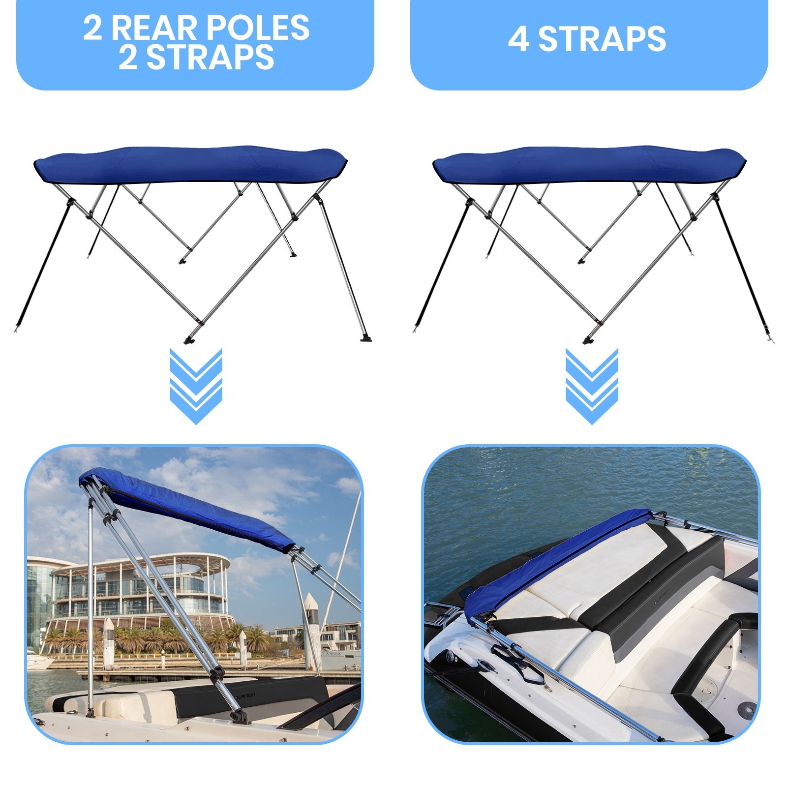 Easezone 600D Polyester Aluminum Tent Top Cover 4 Bow Boat Different Color Boat Bimin Top