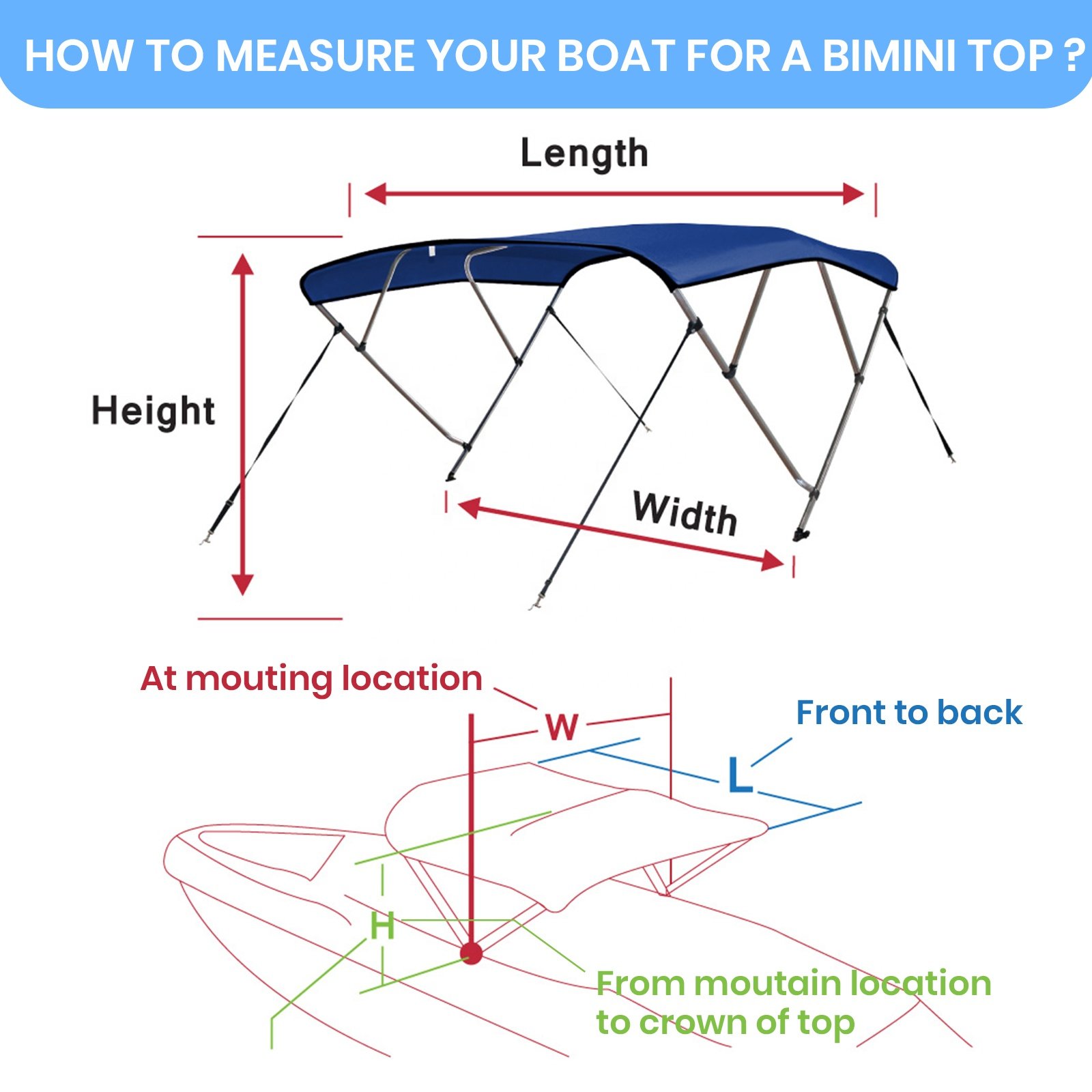 Easezone 600D Polyester Aluminum Tent Top Cover 4 Bow Boat Different Color Boat Bimin Top