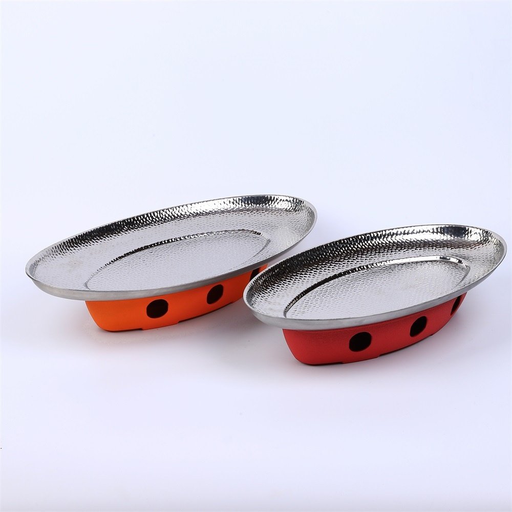 Commercial Three-Layer Steel Alcohol Grilled Fish Plate Special Hui Vegetable Alcohol Stove Boat-Shaped Hammered Grilled Pot