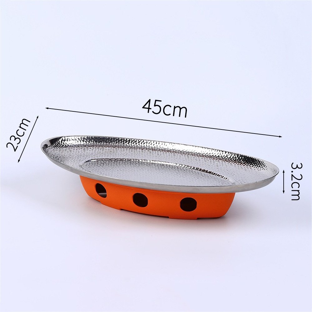 Commercial Three-Layer Steel Alcohol Grilled Fish Plate Special Hui Vegetable Alcohol Stove Boat-Shaped Hammered Grilled Pot
