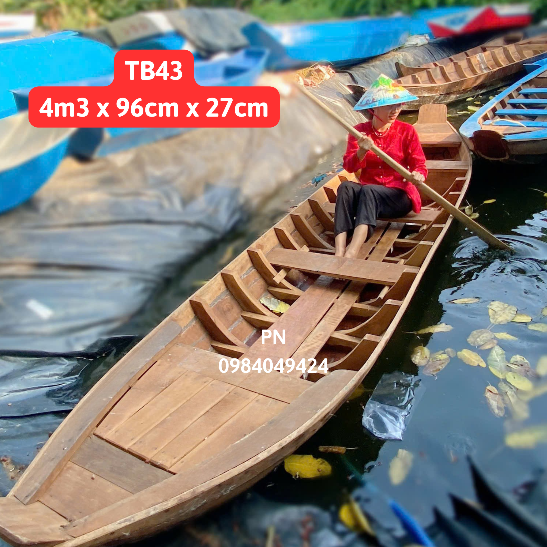 Customizable Handmade Traditional Wooden Rowing Boats in Various Sizes for Outdoor Fishing Made in Vietnam