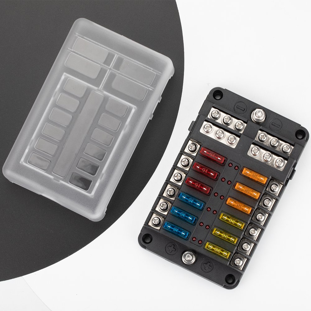 Daiertek 12 Way DC Blade Fuse Box With LED Lighting Waterproof Blade Fuse Block Holder for Car Boat Marine With Cover