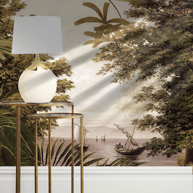 American Boat Landscape Plant Room Living Room Tv Background Wall Wallpaper Bedroom Seamless Wall Cloth