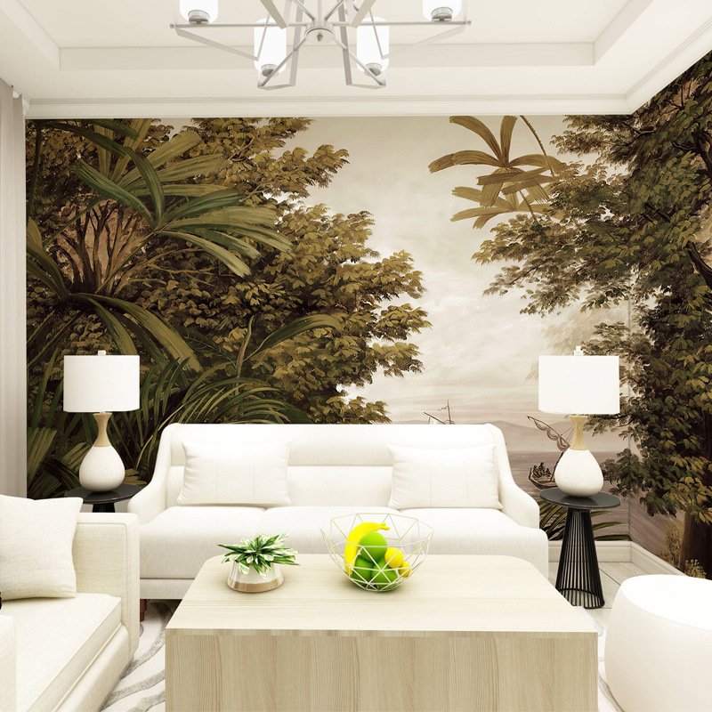American Boat Landscape Plant Room Living Room Tv Background Wall Wallpaper Bedroom Seamless Wall Cloth