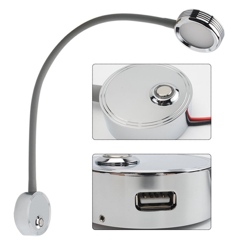 LED Reading Light Yacht Boats Bedside Lamp Flexible Gooseneck Light USB Charger Touch Dimming Control Touch Switch