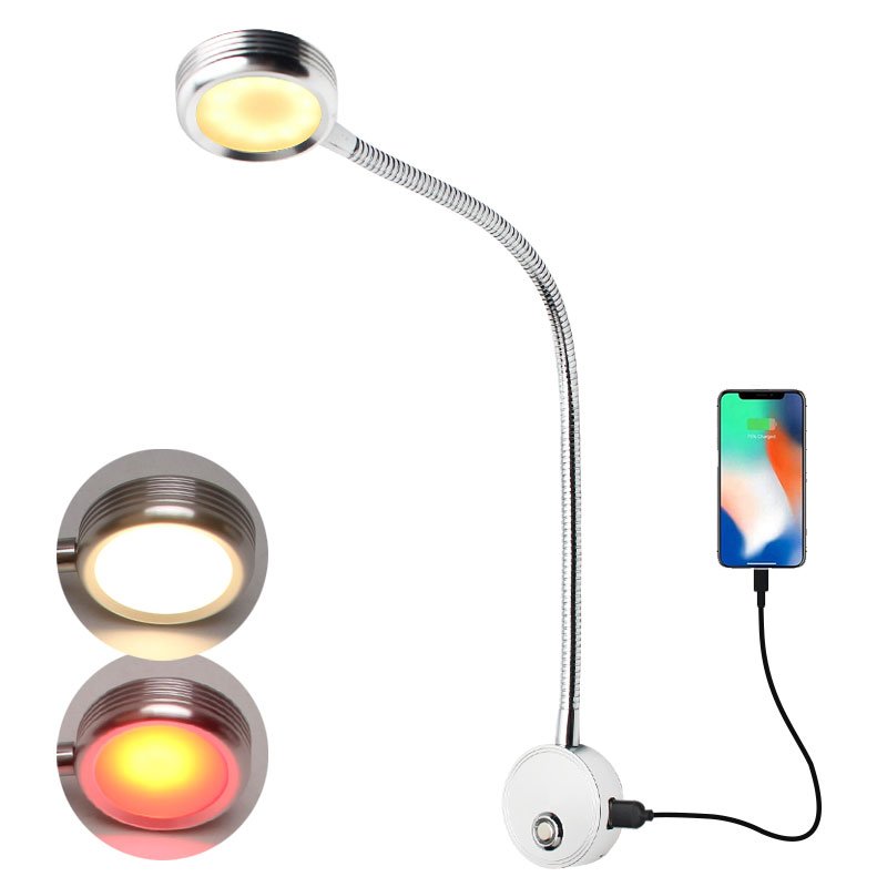 LED Reading Light Yacht Boats Bedside Lamp Flexible Gooseneck Light USB Charger Touch Dimming Control Touch Switch