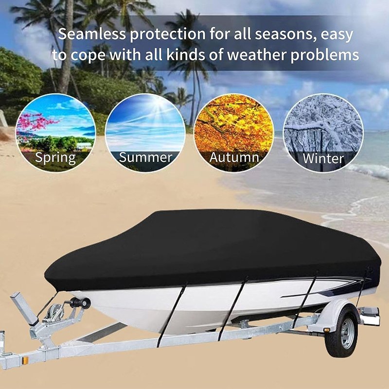 Professional Heavy-Duty Waterproof Oxford Polyester 17'-19' V-Shaped Hull Towable Boat Cover for Fishing & Skiing